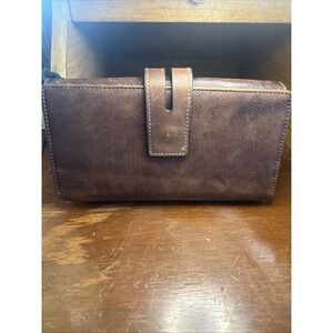 LETEULO Brown Leather Clutch Wallet